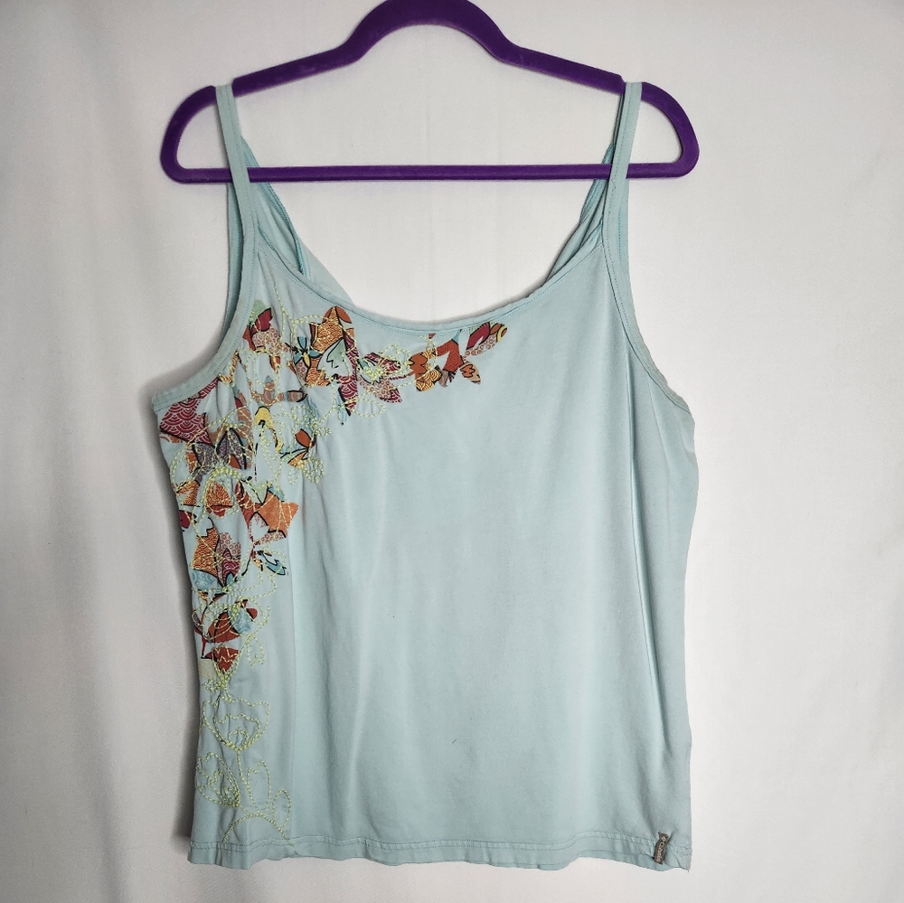 Columbia Light Blue Tie Tank with Butterfly Embroidery